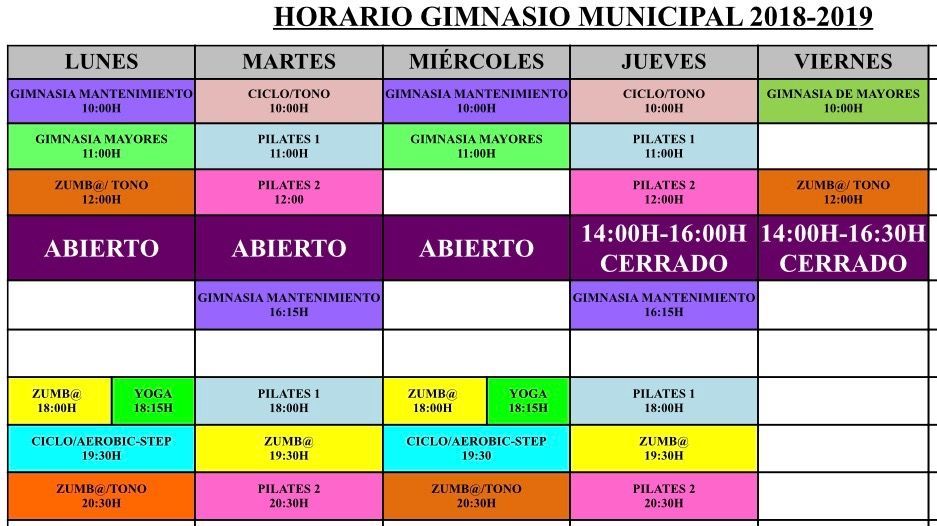 HORARIO GIMNASIO MUNICIPAL 2018/2019