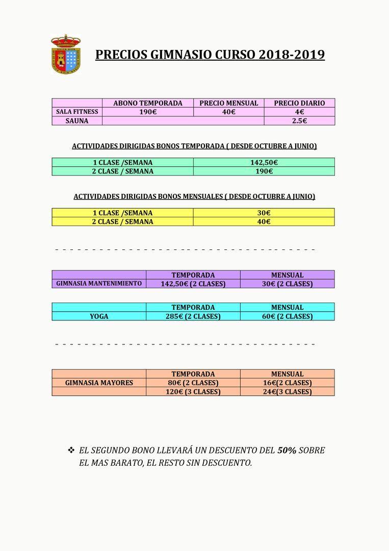 HORARIO GIMNASIO MUNICIPAL 2018/2019